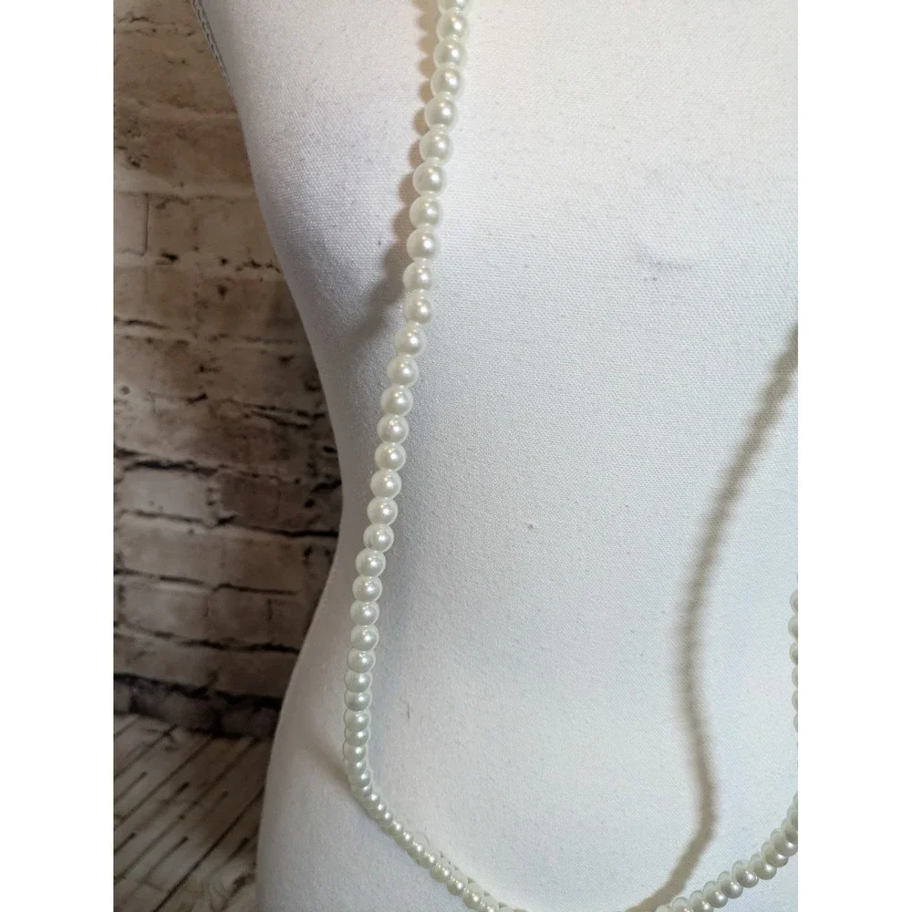 Extra Long Faux Pearl Necklace In Bright White Beads 36